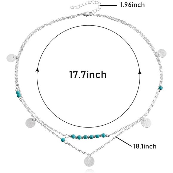 Vintage-Inspired Turquoise Layered Necklace | Lightweight Alloy Choker Chain - Picture 6 of 9